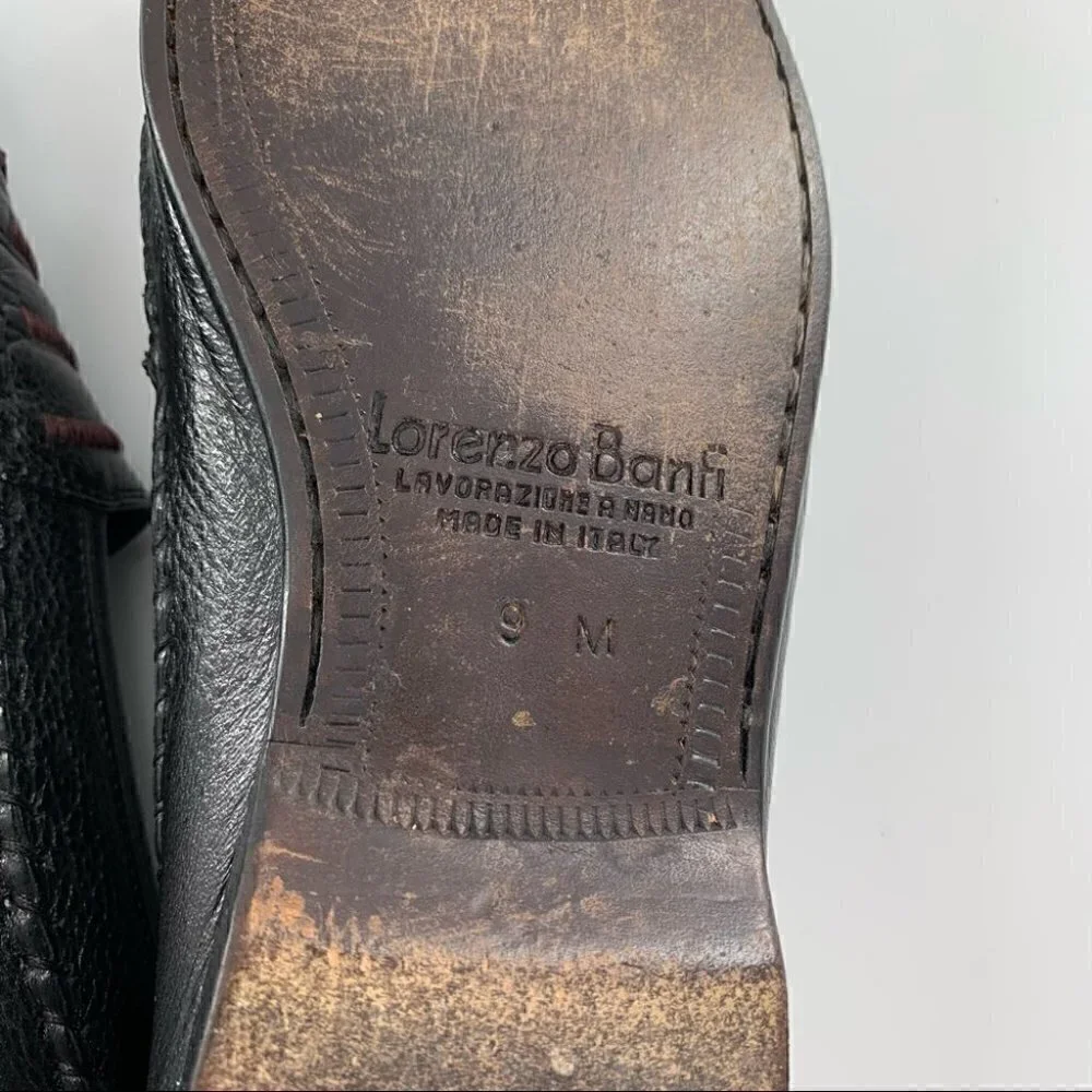 Lorenzo Banfi mens loafers size 9 black Italian leather vintage 80s 90s